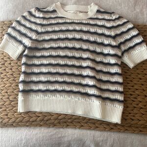 Striped Cream and Navy Women's Sweater Top